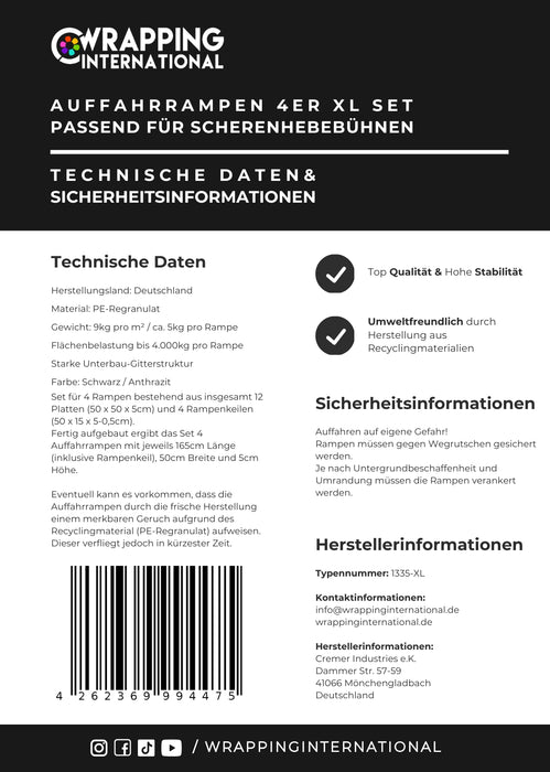 Auffahrrampen 4er SET XL für Scherenhebebühne