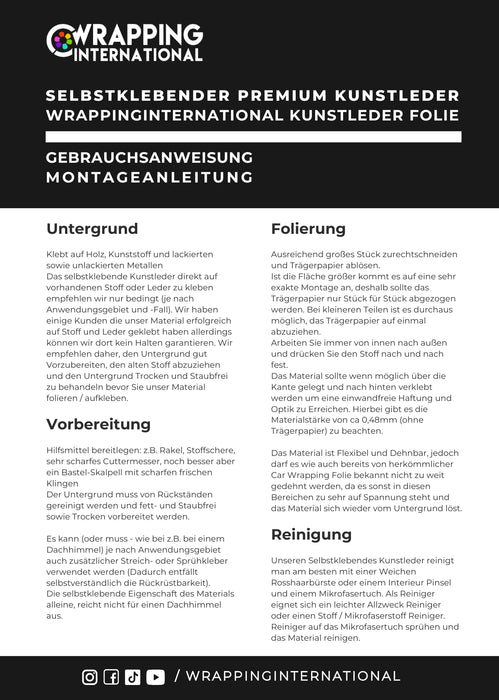Selbstklebendes Kunstleder - Car Wrapping Folie mit echter Kunstlederoberfläche
