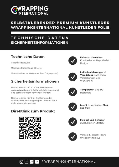 Selbstklebendes Kunstleder - Car Wrapping Folie mit echter Kunstlederoberfläche